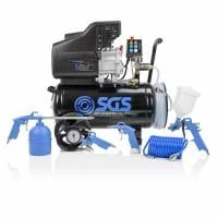 SGS 24 Litre Direct Drive Air Compressor With Integrated Hose Reel & 5 Piece Tool Kit - 9.5CFM 2.5HP 24L