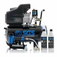SGS 24 Litre Direct Drive Air Compressor With Integrated Hose Reel & 2in1 Air Nail / Staple Gun - 9.5CFM 2.5HP 24L